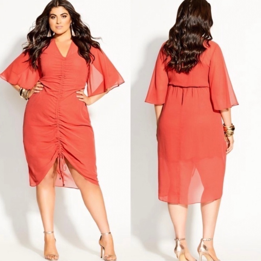 NWT City Chic Drawn Up Cinched Midi Dress in Fruit Punch Red